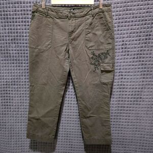 Denim Cargo Jean Capris Pants Sz12 34W Lee Y2K Hiking Floral Gray Grunge Street